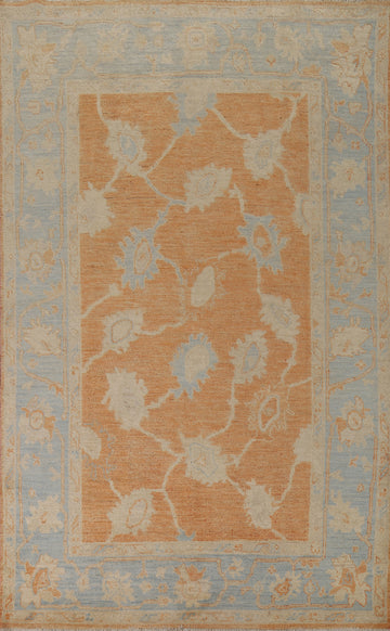 Orange Vegetable Dye Floral Oushak Turkish Area Rug 6x9