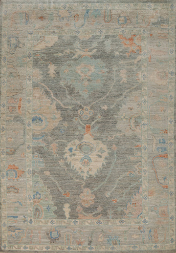 Vegetable Day Gray Wool Oushak Turkish Rug 5x7