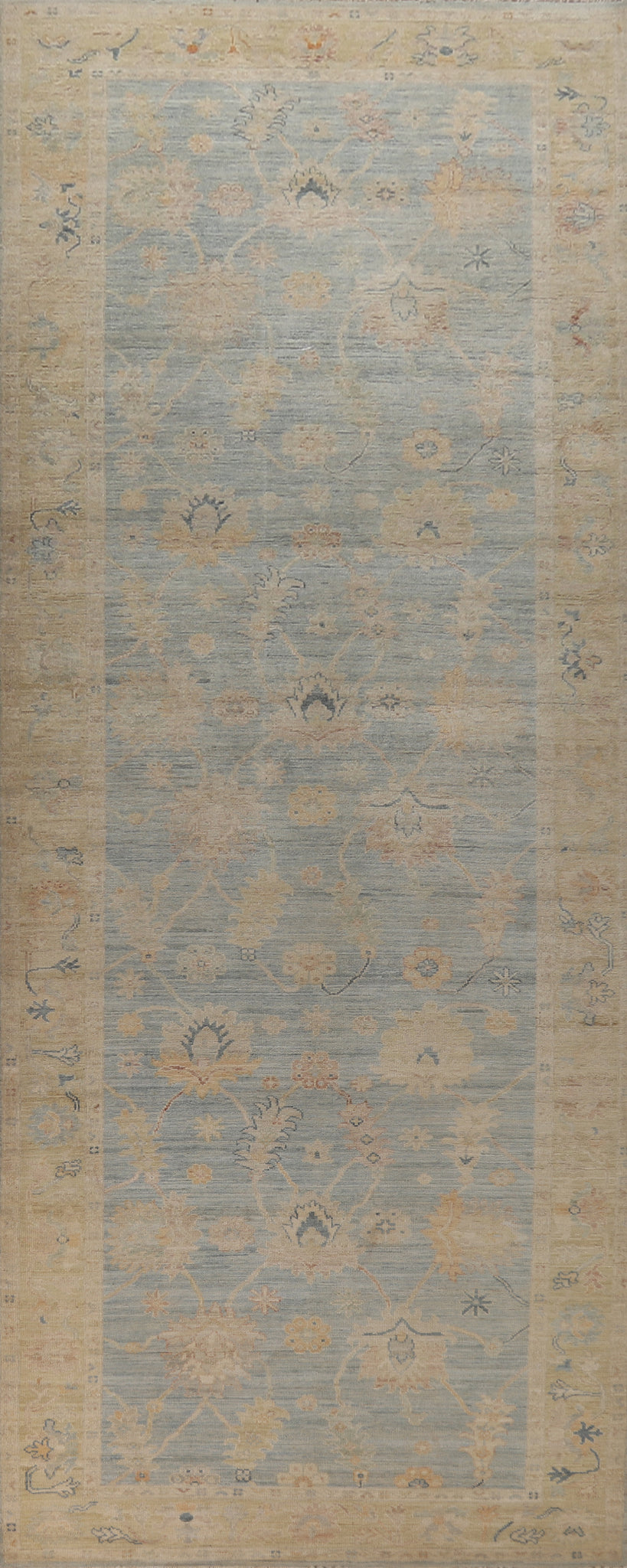 Vegetable Dye Blue Oushak Turkish Runner Rug 5x16