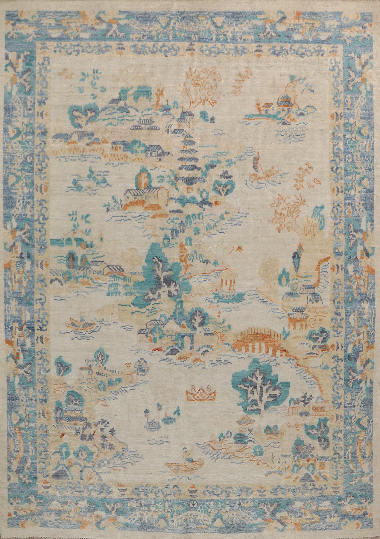 Vegetable Dye Wool Art Deco Turkish Rug 5x7