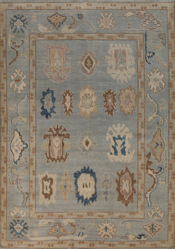 Blue Vegetable Dye Oushak Turkish Area Rug 5x8