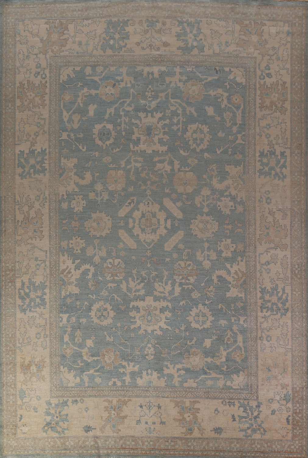 Vegetable Dye Blue Oushak Turkish Area Rug 10x13