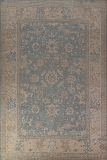 Vegetable Dye Blue Oushak Turkish Area Rug 10x13
