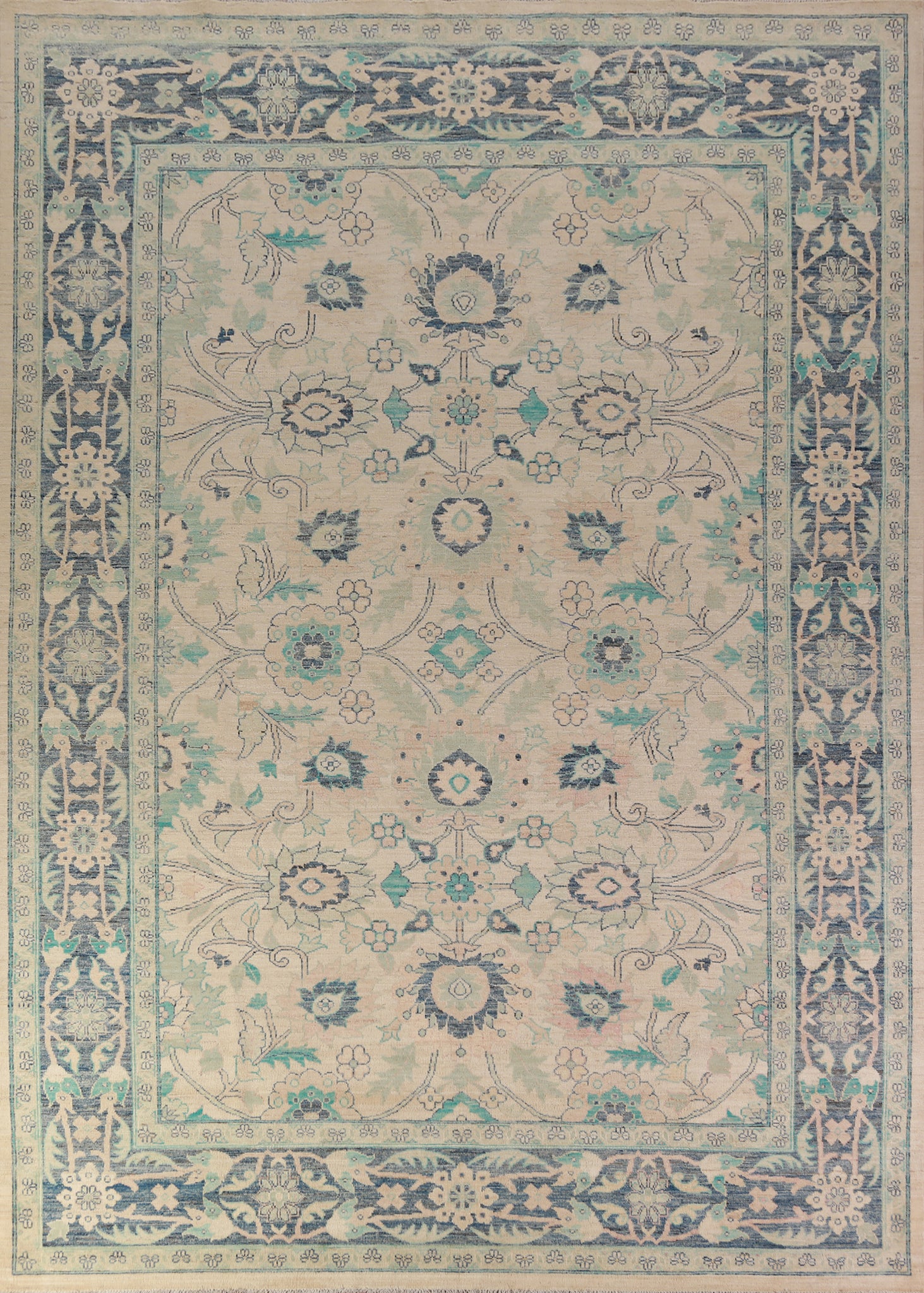 Vegetable Dye Floral Oushak Turkish Area Rug 9x12