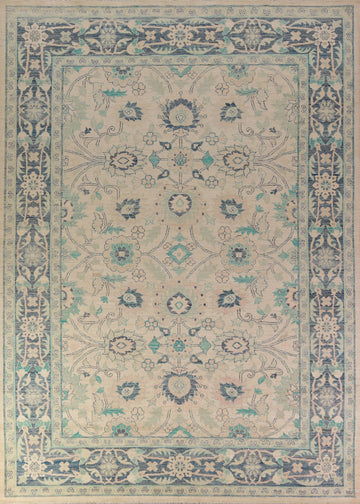 Vegetable Dye Floral Oushak Turkish Area Rug 9x12