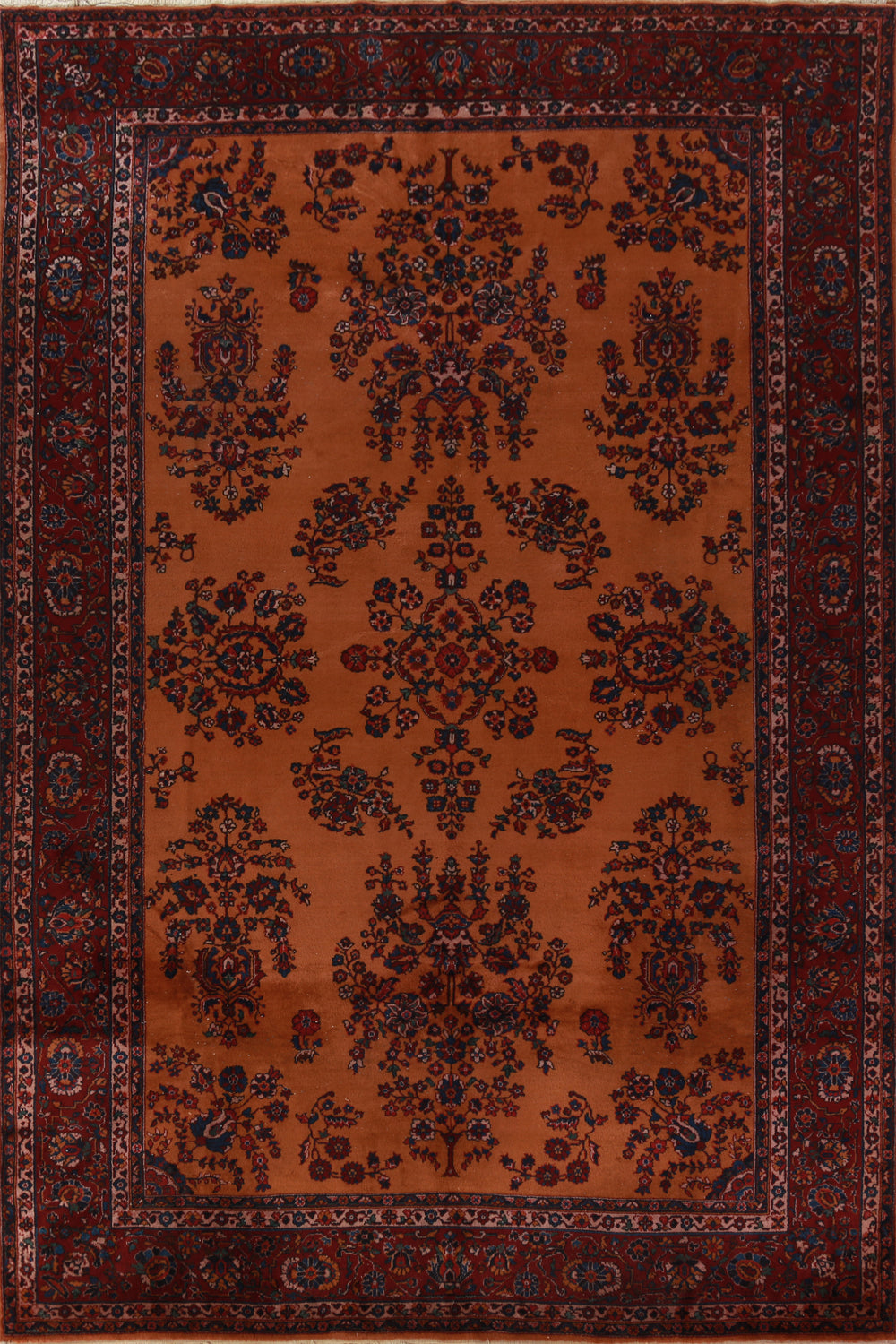 Vintage Orange Floral Sparta Turkish Area Rug 9x13