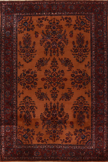 Vintage Orange Floral Sparta Turkish Area Rug 9x13