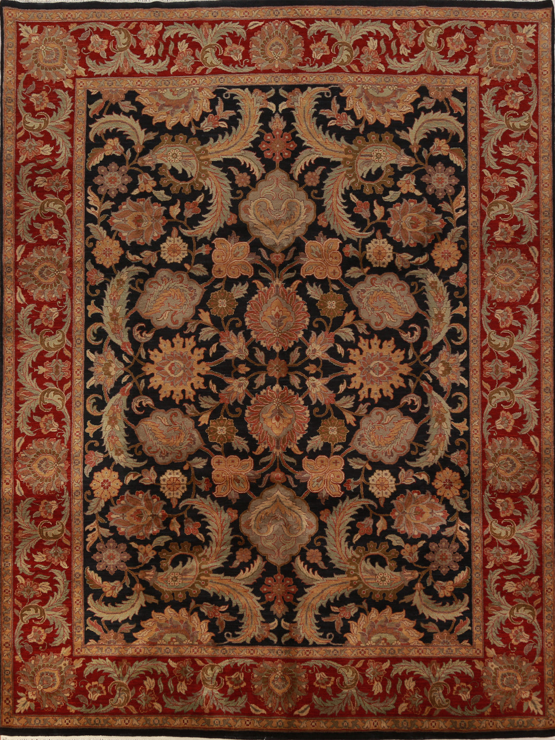 Black Floral Agra Indian Area Rug 9x12