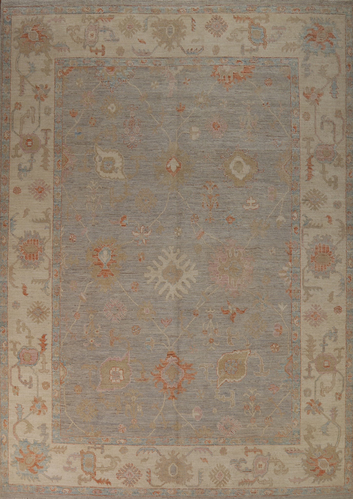 Vegetable Dye Gray Oushak Turkish Area Rug 9x12