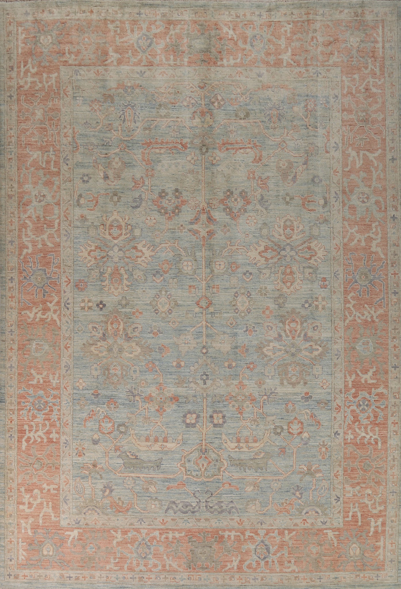 Vegetable Dye Blue Oushak Turkish Area Rug 9x12