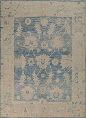 Vegetable Dye Blue Oushak Turkish Area Rug 6x8