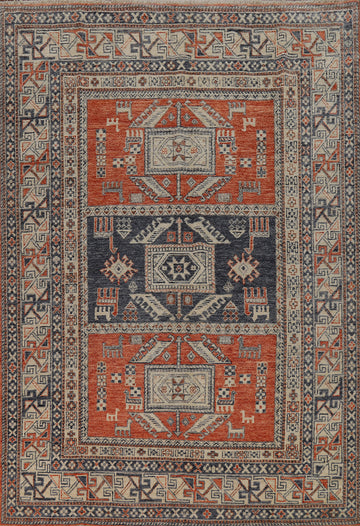 Vegetable Dye Geometric Oushak Turkish Area Rug 6x9