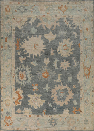 Vegetable Dye Blue Gray Oushak Turkish Area Rug 8x11