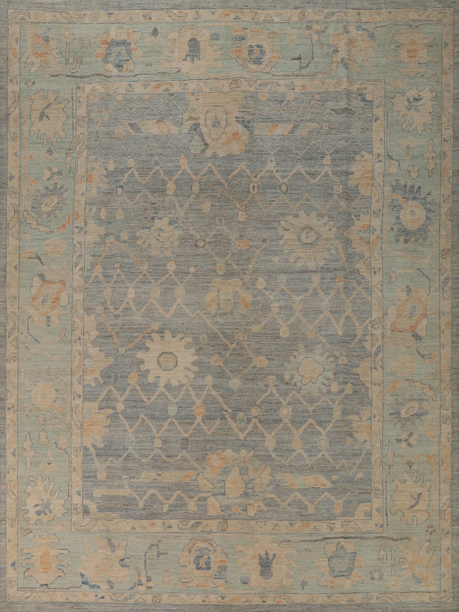 Vegetable Dye Blue Oushak Turkish Area Rug 8x10