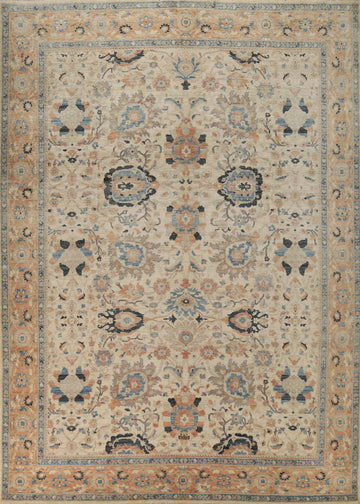 Vegetable Dye Floral Oushak Turkish Area Rug 9x12