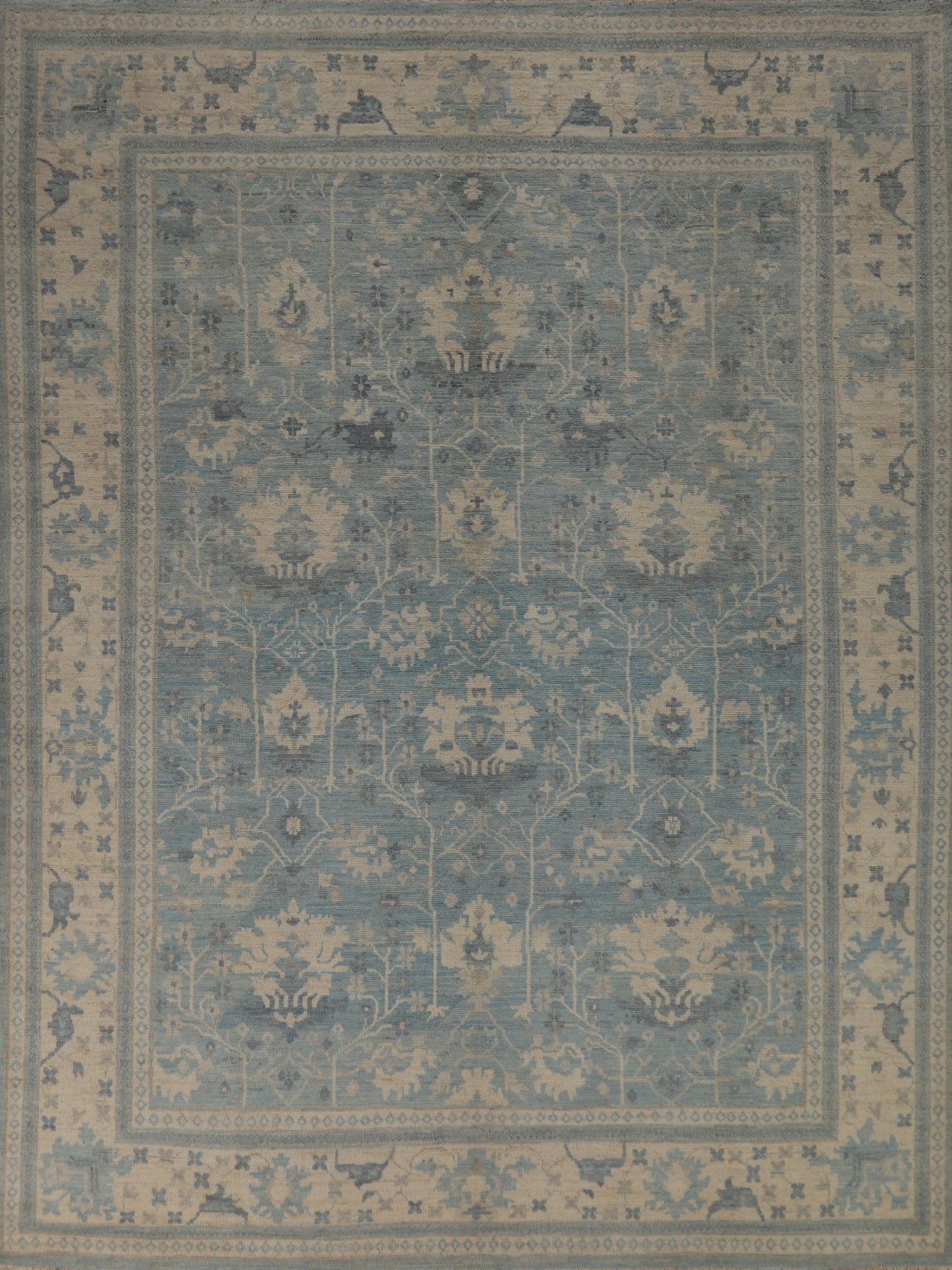 Vegetable Dye Blue Oushak Turkish Area Rug 8x10