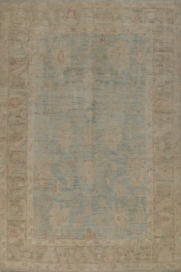 Vegetable Dye Blue Oushak Turkish Area Rug 6x9