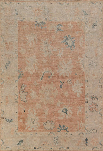 Vegetable Dye Orange Oushak Oriental Area Rug 6x9