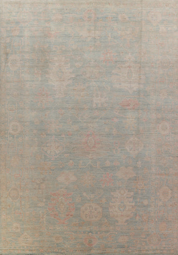 Vegetable Dye Blue Oushak Oriental Large Rug 10x14