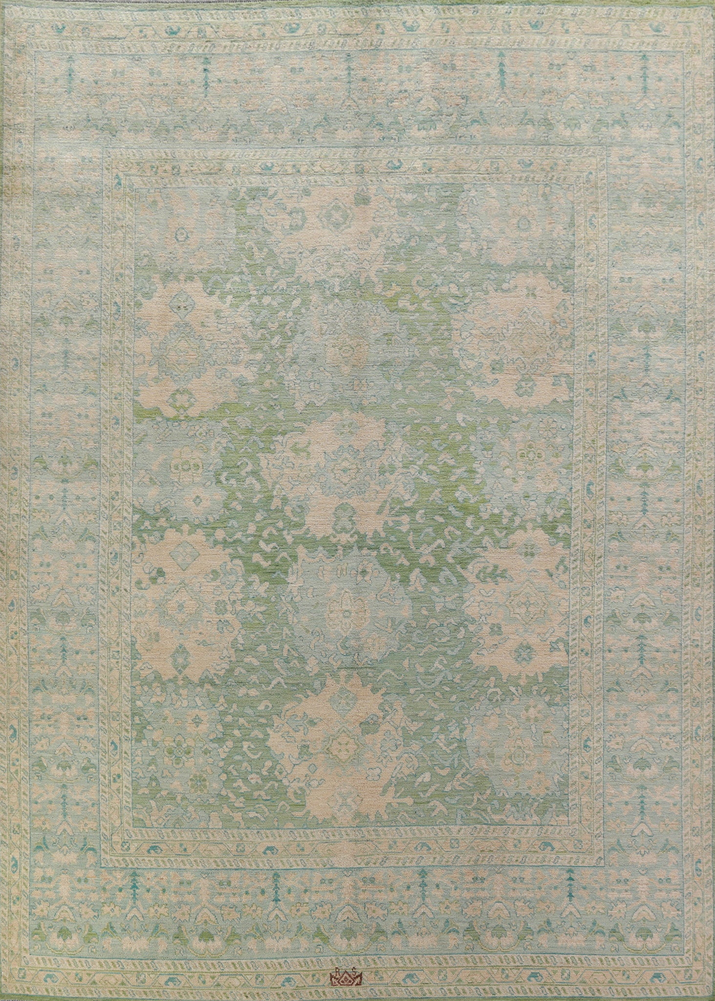 Vegetable Dye Green Oushak Turkish Area Rug 9x12