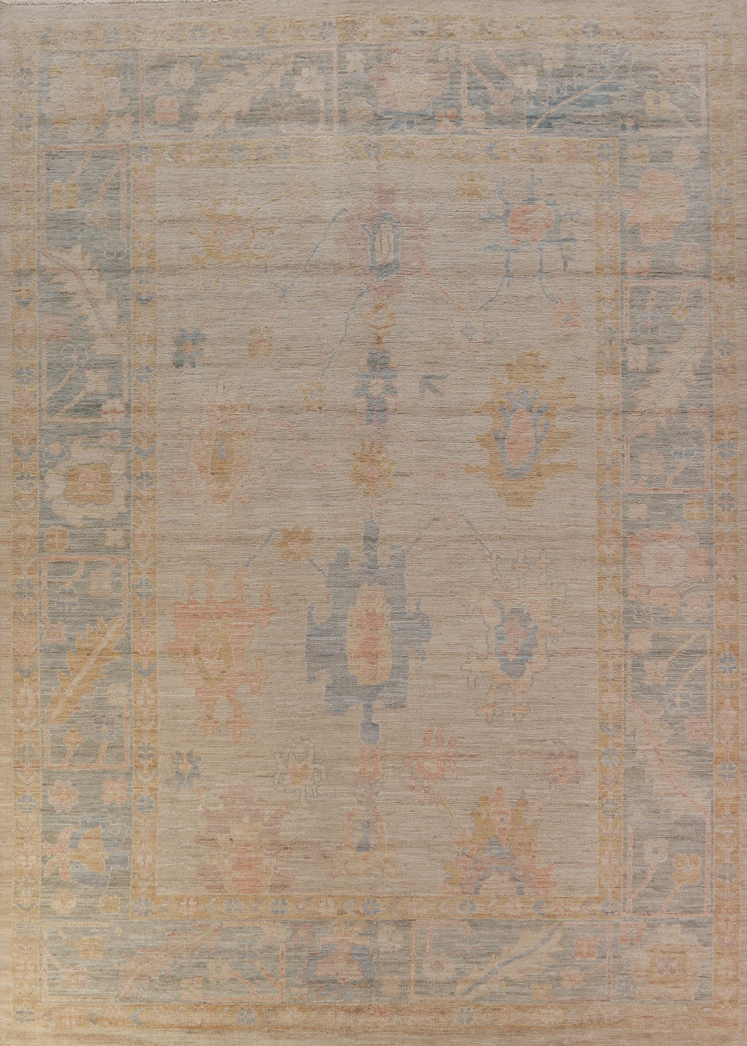 Vegetable Dye Wool Oushak Turkish Area Rug 9x12