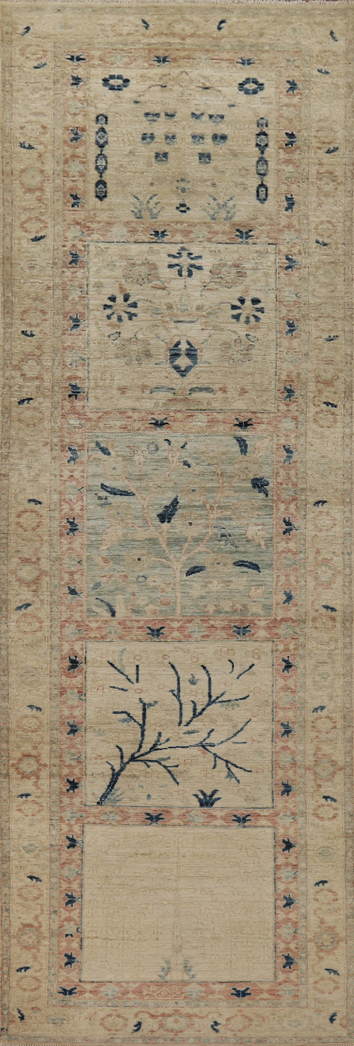 Vegetable Dye Art Deco Turkish Runner Rug 3x12