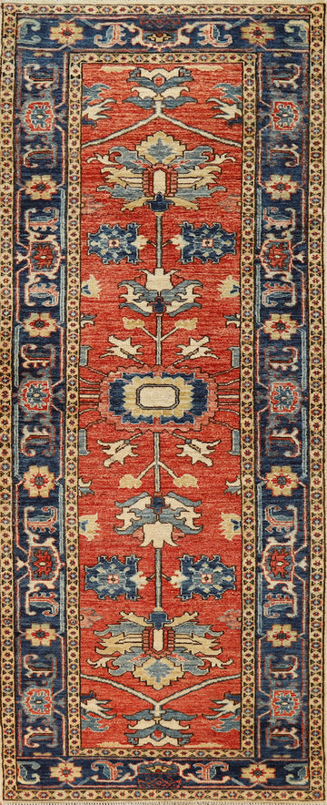 Vegetable Dye Orange/ Blue Oushak Turkish Runner Rug 3x8