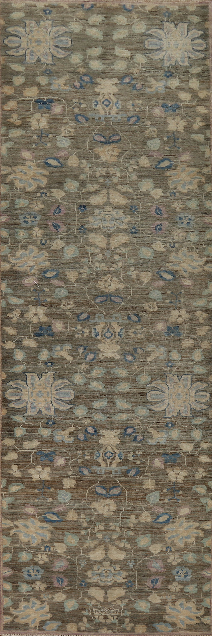 Vegetable Dye Floral Oushak Turkish Runner Rug 3x12