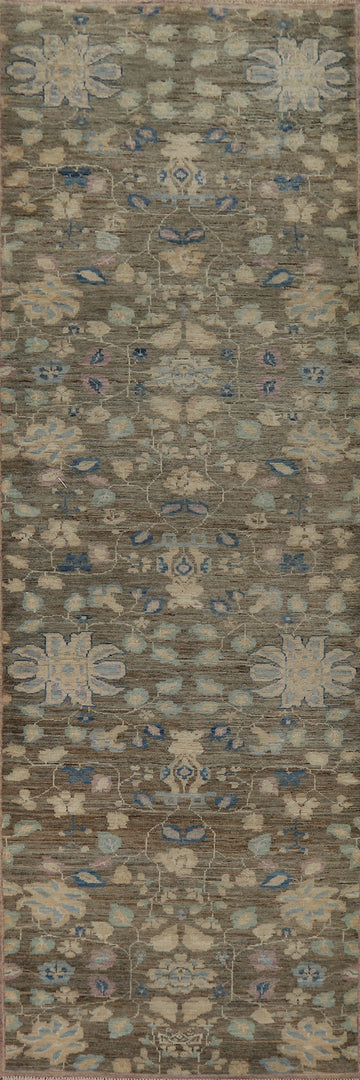Vegetable Dye Floral Oushak Turkish Runner Rug 3x12