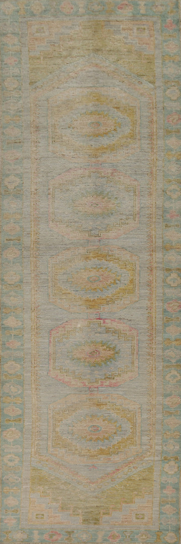 Vegetable Dye Geometric Oushak Turkish Runner Rug 3x12