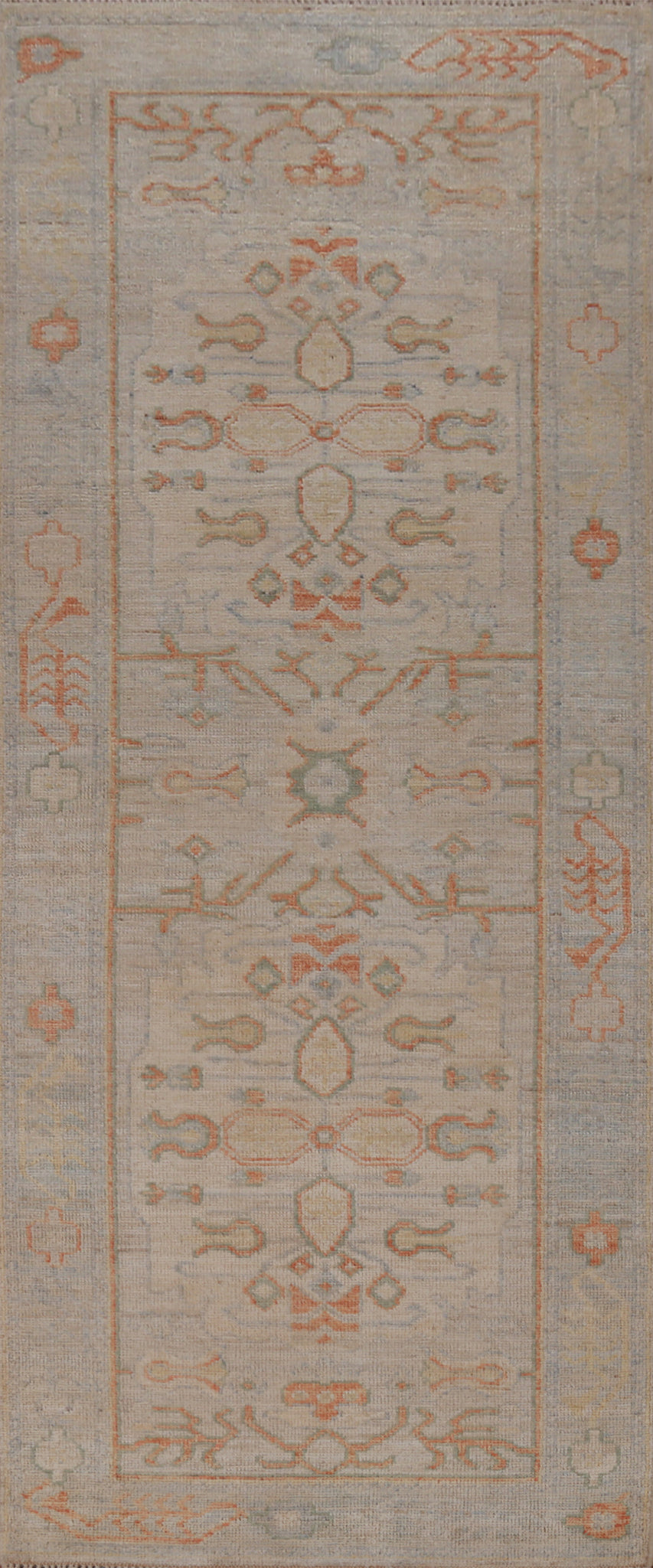 Vegetable Dye Wool Oushak Turkish Runner Rug 3x8