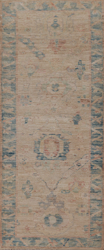 Vegetable Dye Wool Oushak Turkish Runner Rug 3x8