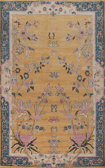 Vegetable Dye Floral Oushak Turkish Area Rug 6x9