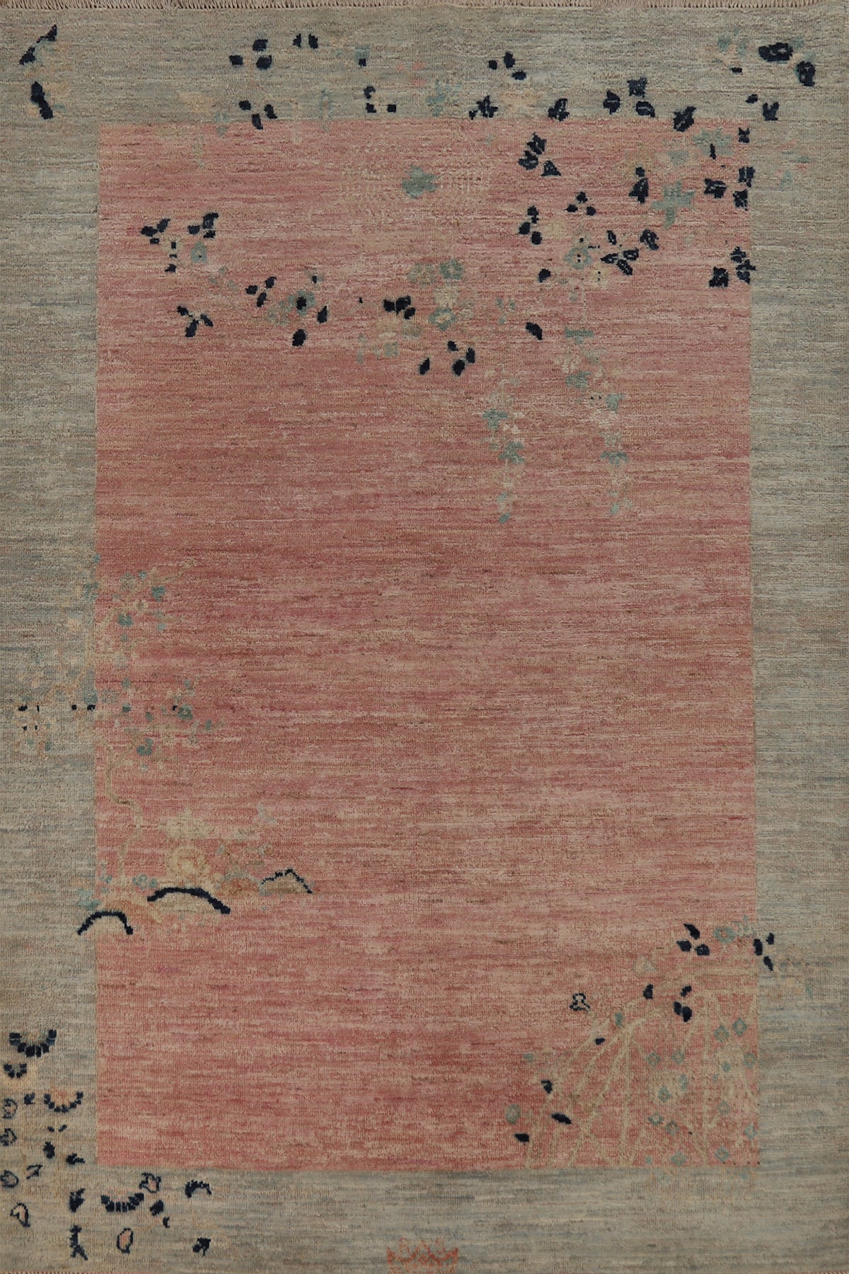 Vegetable Dye Wool Pink Art Deco Turkish Rug 5x7