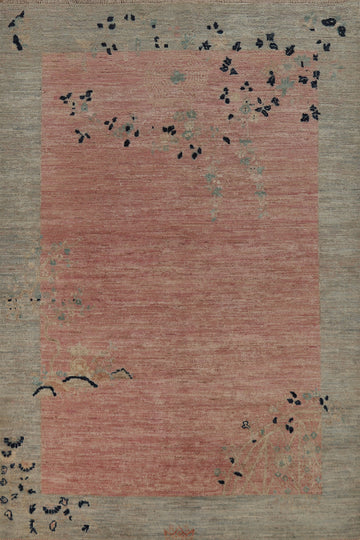 Vegetable Dye Wool Pink Art Deco Turkish Rug 5x7