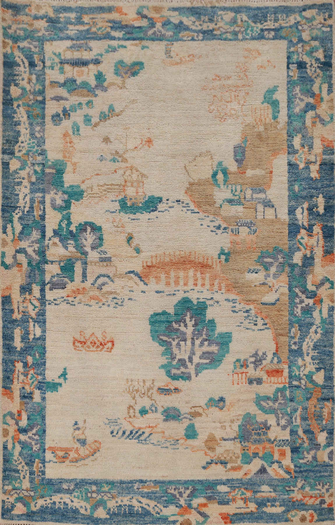 Vegetable Dye Wool Art Deco Turkish Rug 3x5