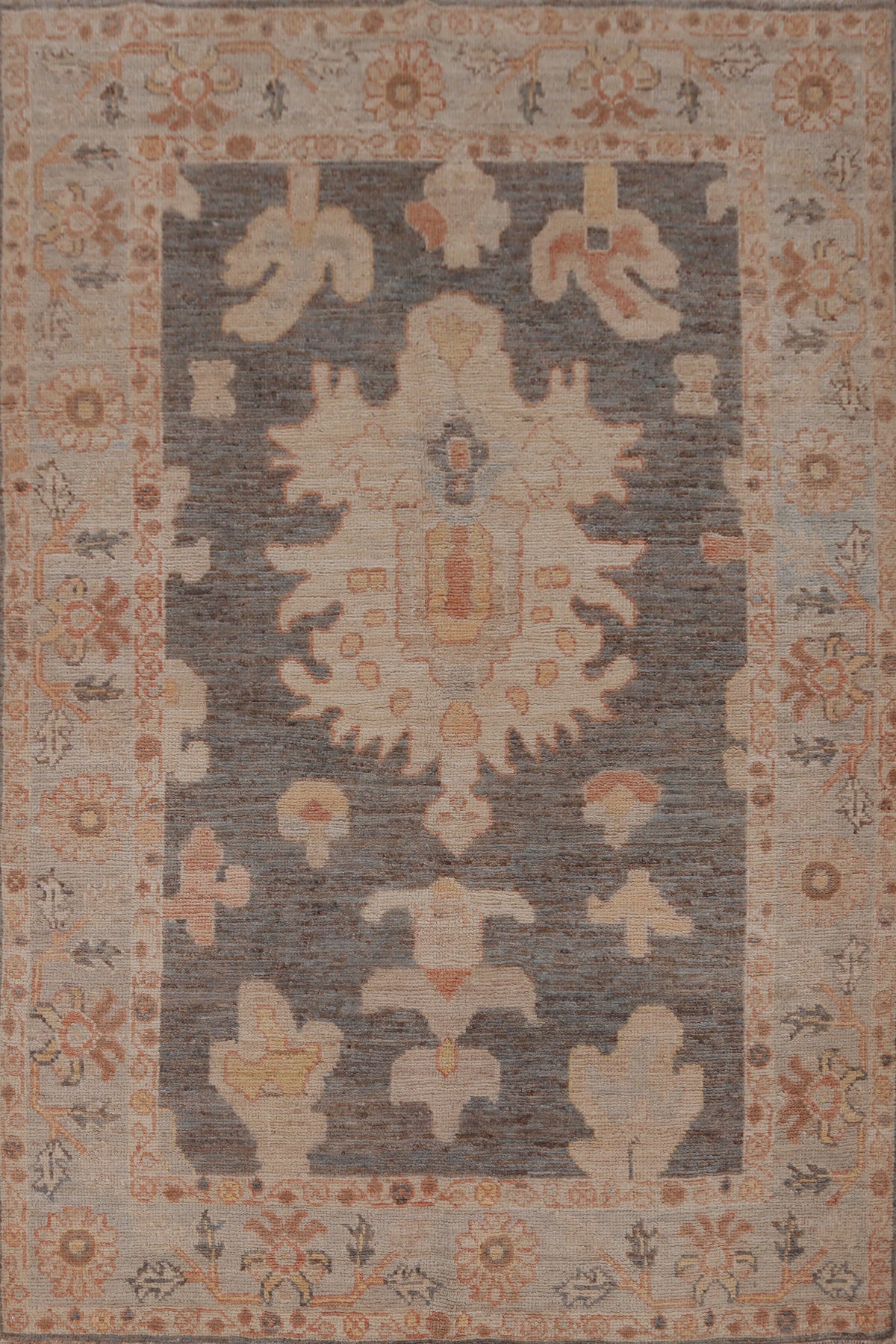 Vegetable Dye Gray Oushak Turkish Rug 4x6