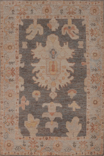 Vegetable Dye Gray Oushak Turkish Rug 4x6