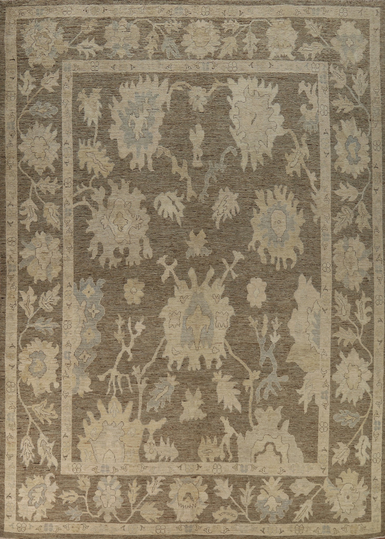 Vegetable Dye Brown Oushak Turkish Area Rug 9x12