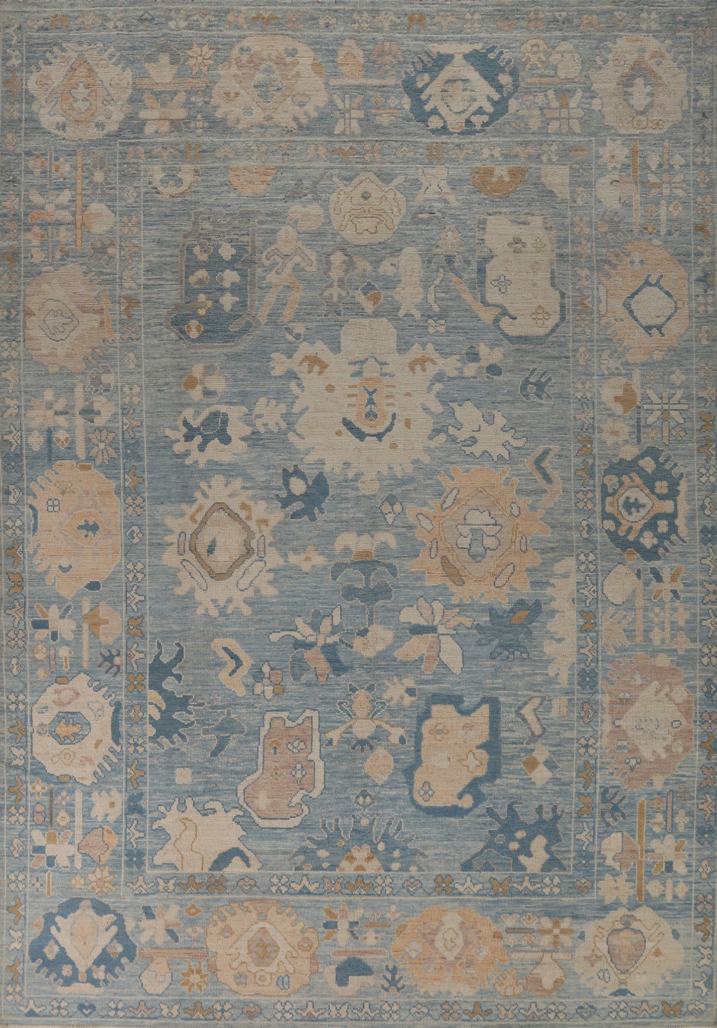 Vegetable Dye All-Over Blue Oushak Turkish Area Rug 8x12