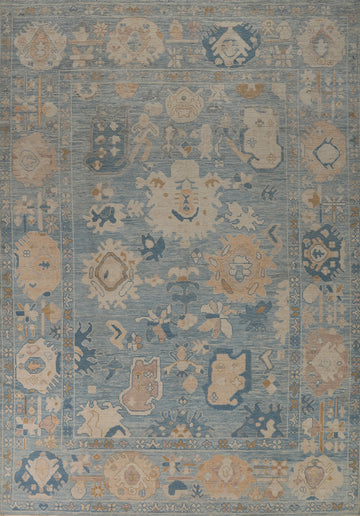 Vegetable Dye All-Over Blue Oushak Turkish Area Rug 8x12