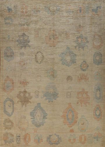 Vegetable Dye Wool Oushak Turkish Area Rug 9x12