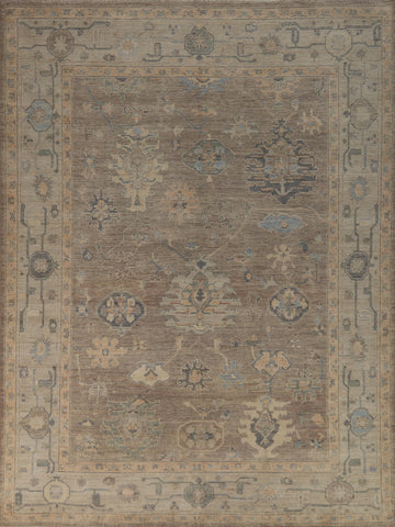 Vegetable Dye Brown Floral Oushak Turkish Area Rug 8x10