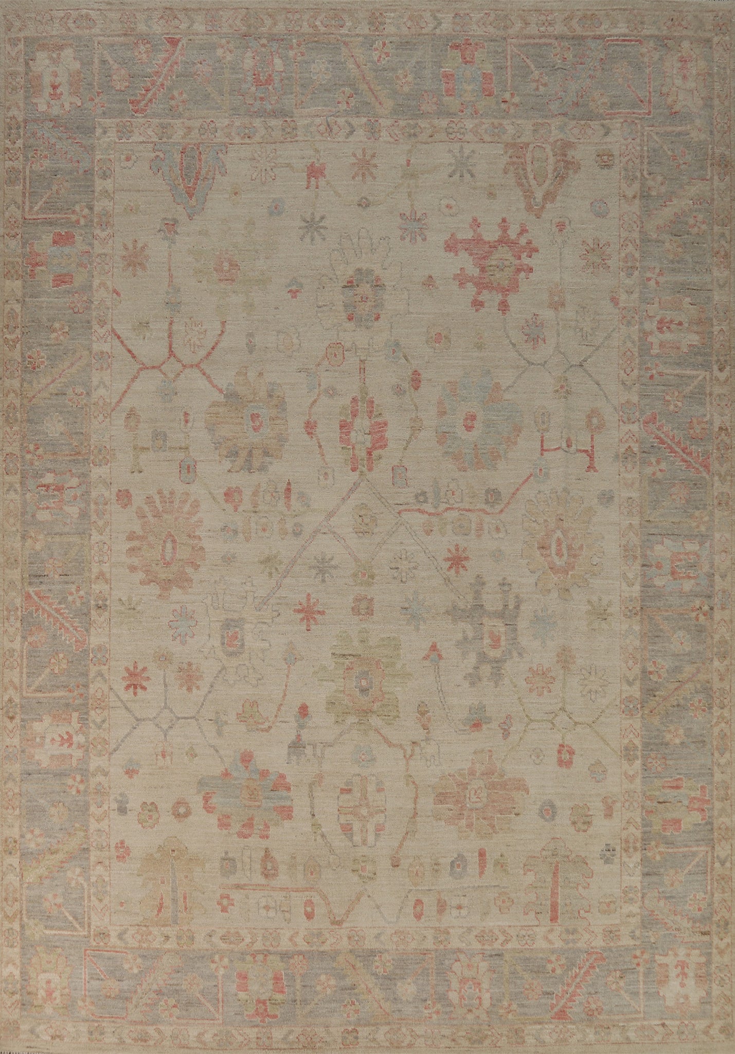 Floral Vegetable Dye Oushak Turkish Area Rug 7x10