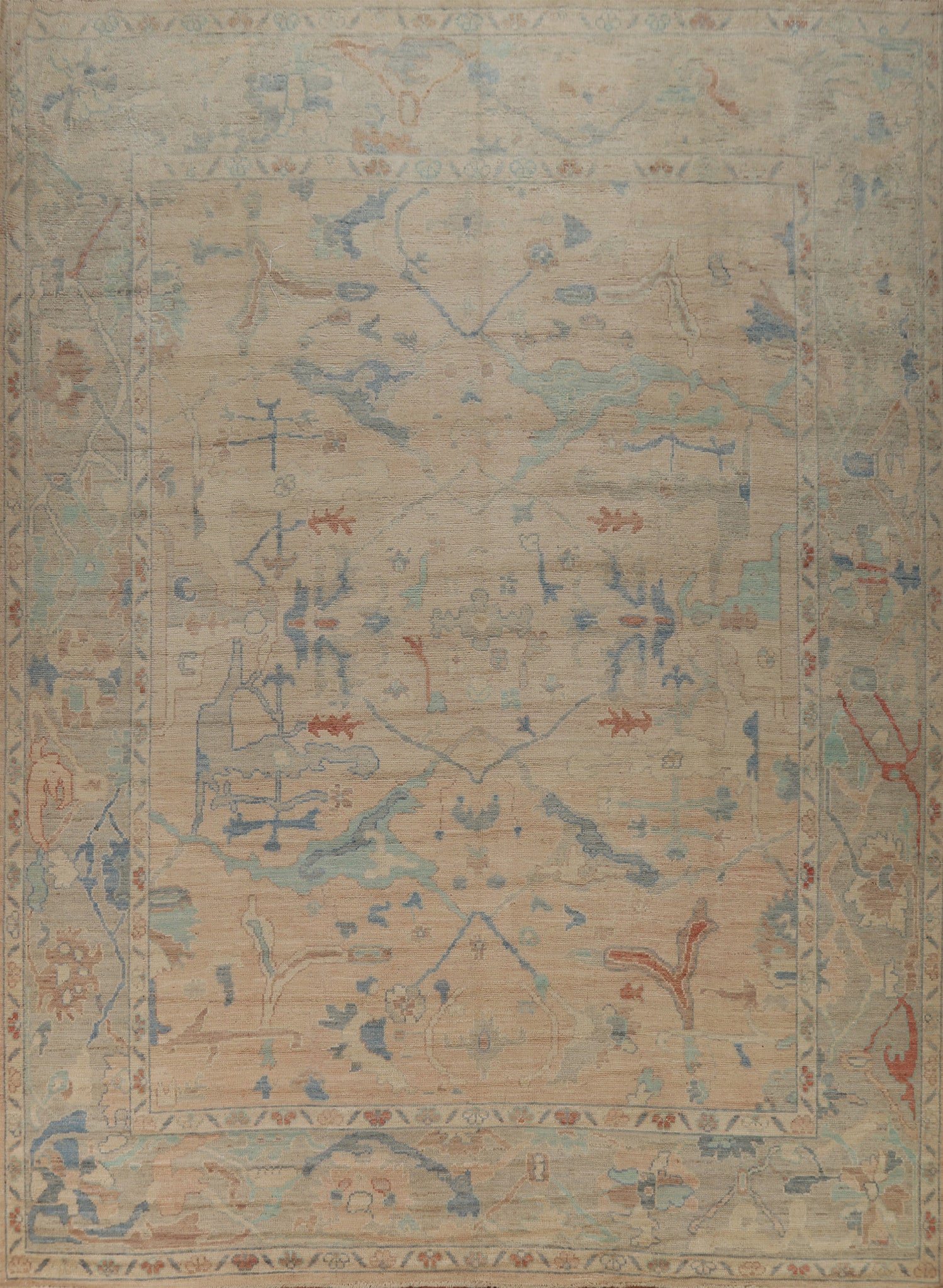 Vegetable Dye Wool Oushak Turkish Area Rug 10x12