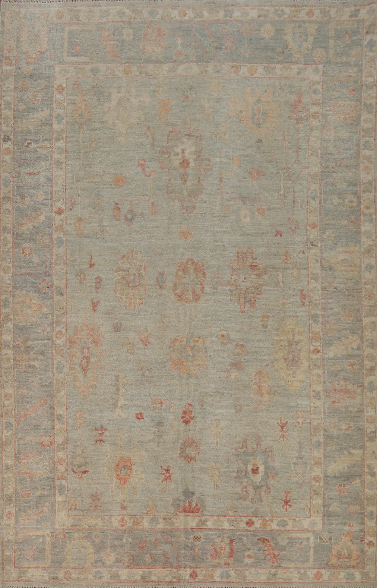 Vegetable Dye Floral Oushak Turkish Area Rug 5x8