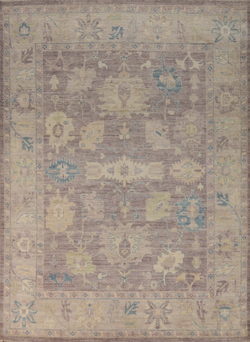 Vegetable Dye Purples Floral Oushak Turkish Area Rug 8x10