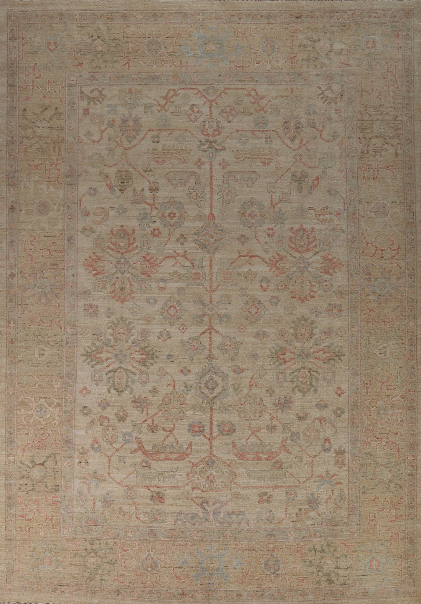 Vegetable Dye Floral Oushak Turkish Area Rug 9x12