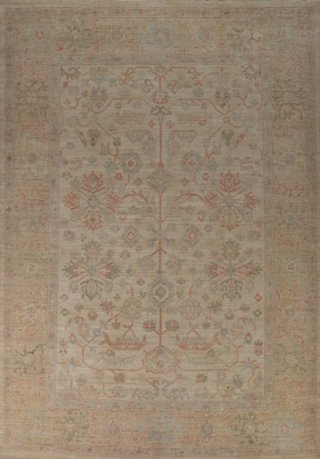 Vegetable Dye Floral Oushak Turkish Area Rug 9x12