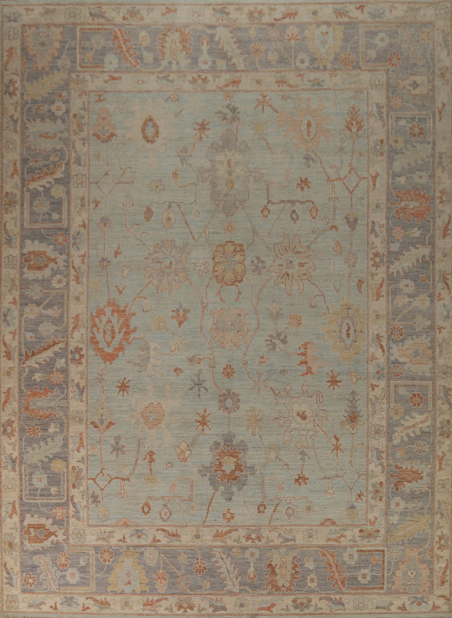 Vegetable Dye Light Blue Oushak Turkish Area Rug 9x12